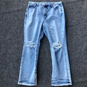 Good American good boy jeans distressed side slits high rise button fly jeans 18
